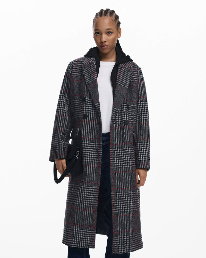 Desigual Cappotto Tartan con Cappuccio da Donna