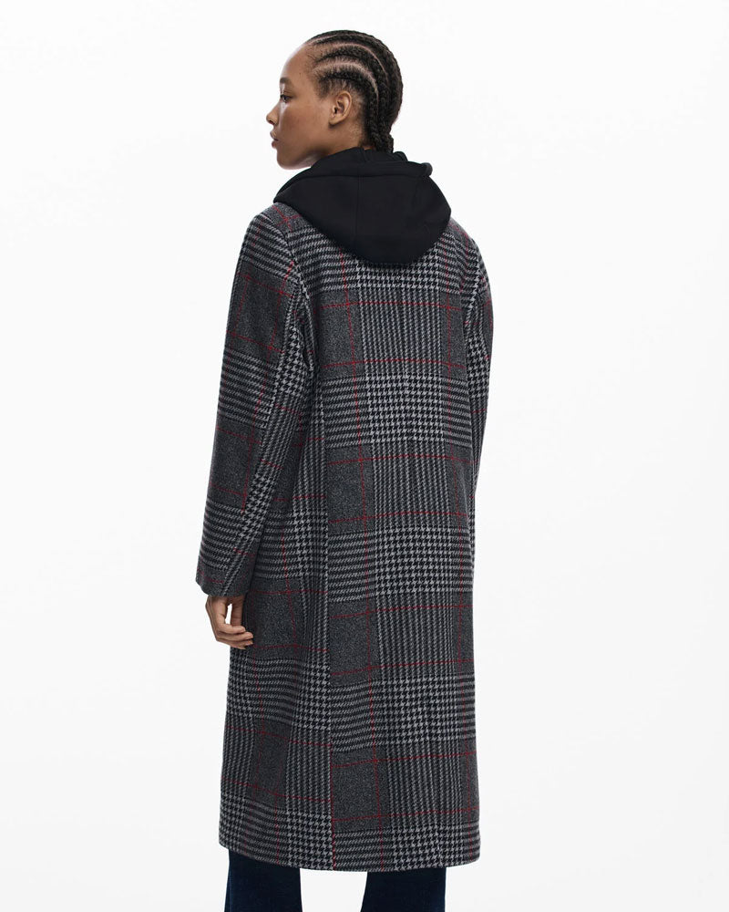 Desigual Cappotto Tartan con Cappuccio da Donna