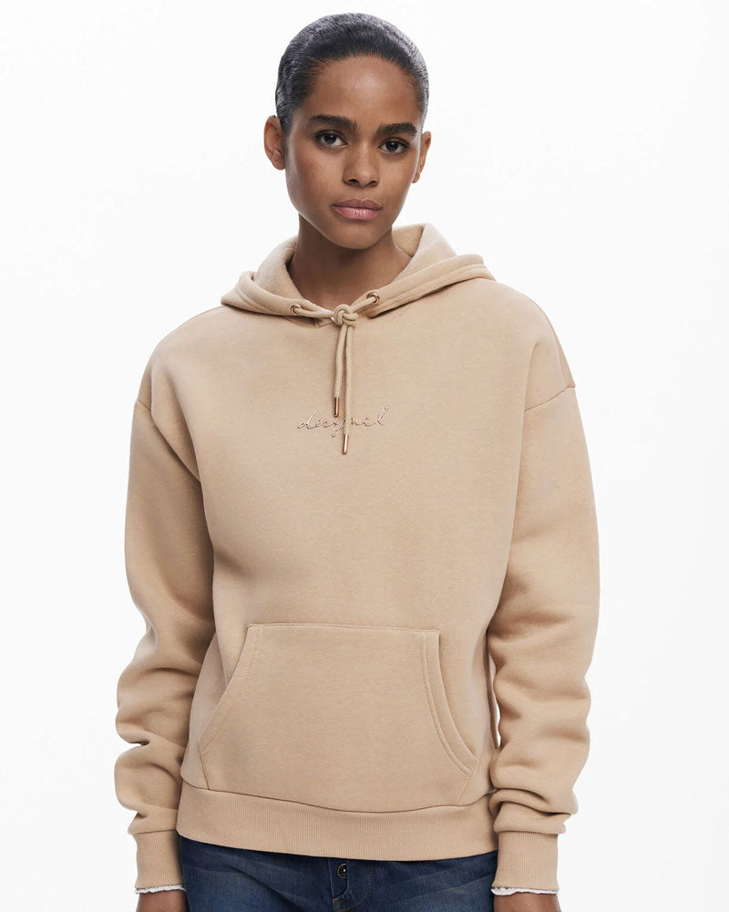 Desigual Felpa Basic con Logo da Donna Colore Beige