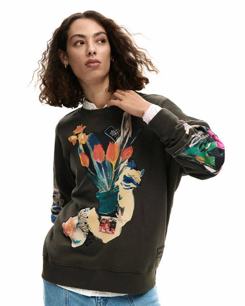 Desigual Felpa Collage Disegno Colore Marrone