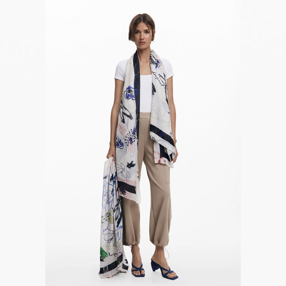 Desigual Foulard Rettangolare con Tratti da Donna