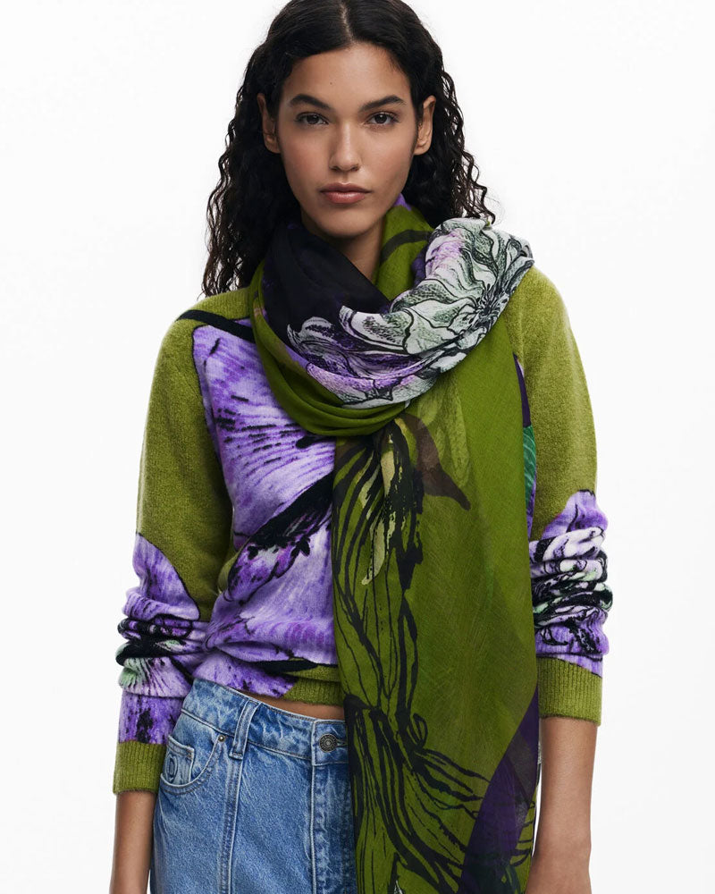 Desigual Foulard by Mr. Christian Delacroix Floreale Colore Verde