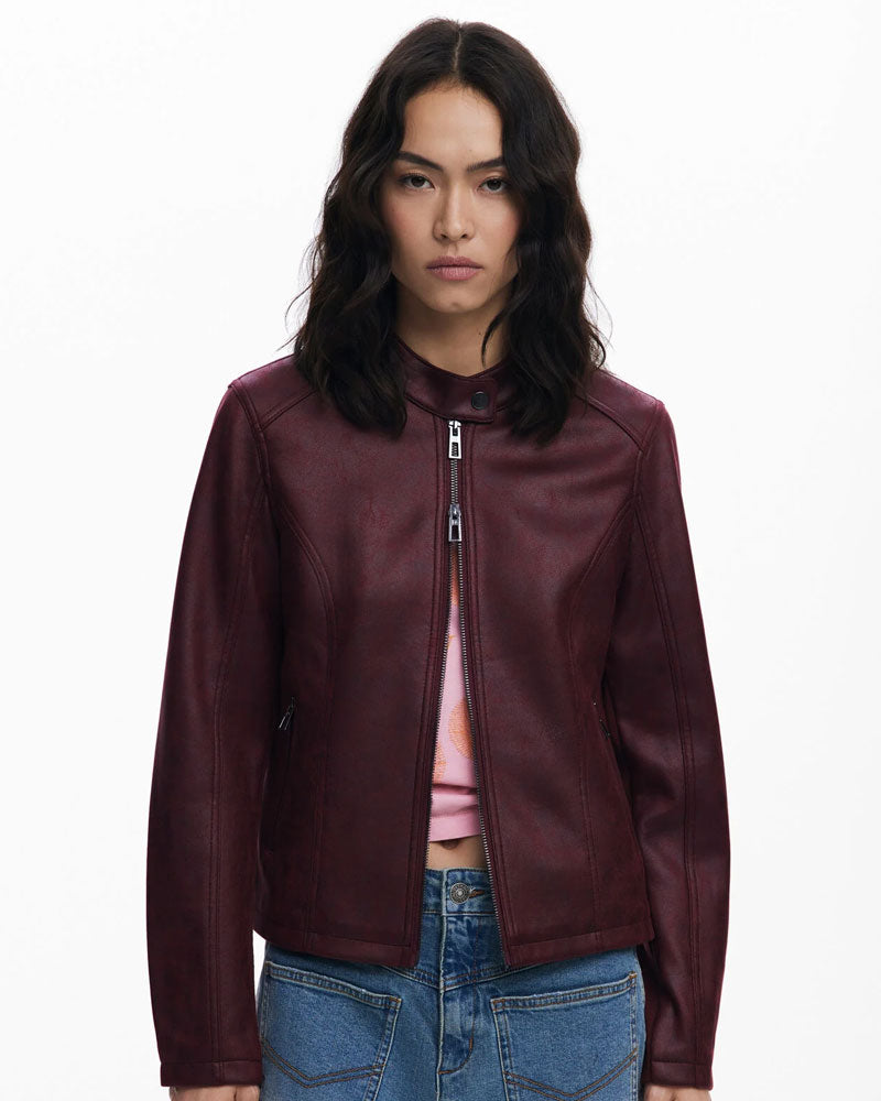 Desigual Giacca Effetto Pelle Combinata da Donna Colore Bordeaux