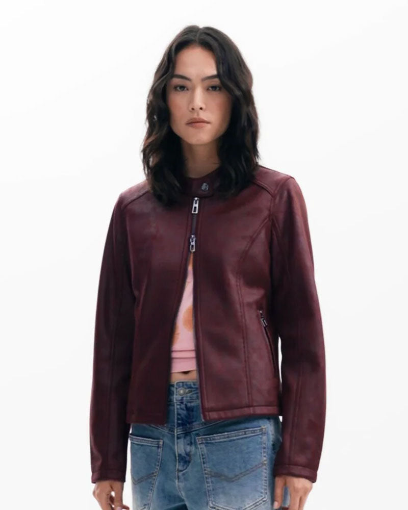 Desigual Giacca Effetto Pelle Combinata da Donna Colore Bordeaux