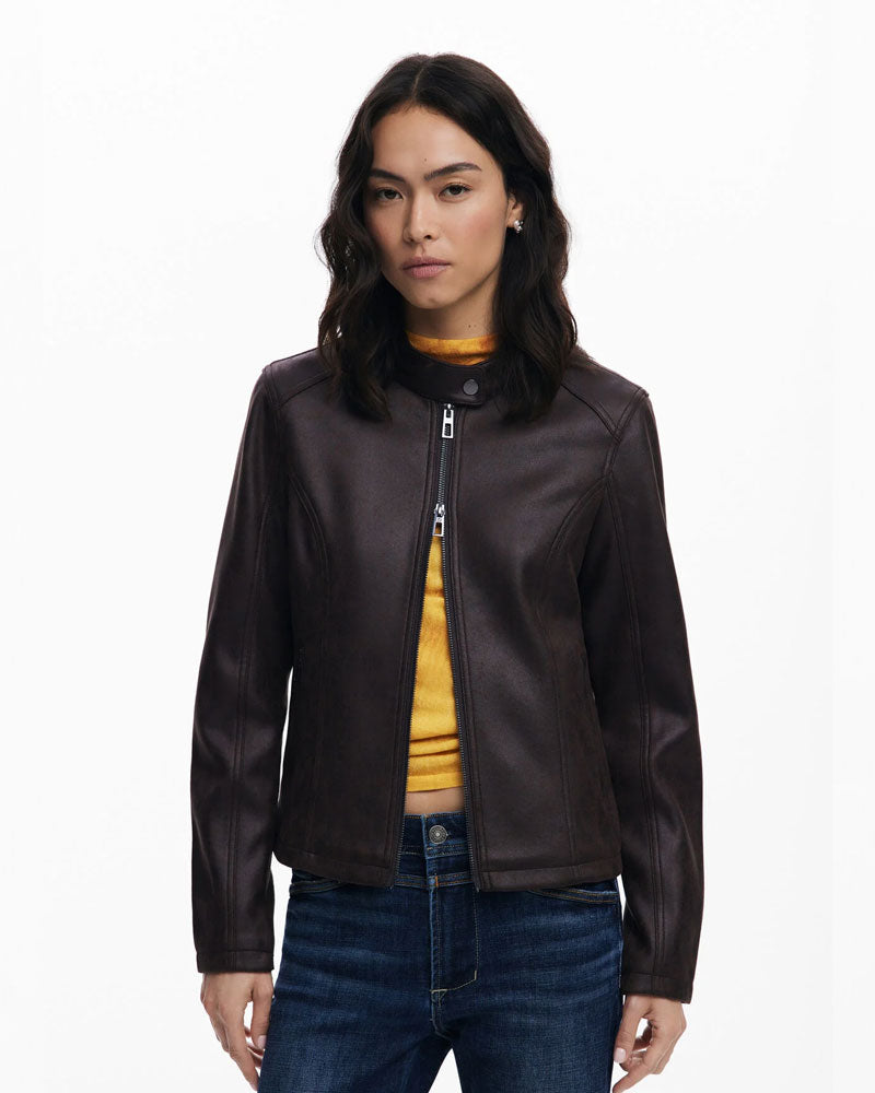 Desigual Giacca Effetto Pelle Combinata da Donna Colore Marrone