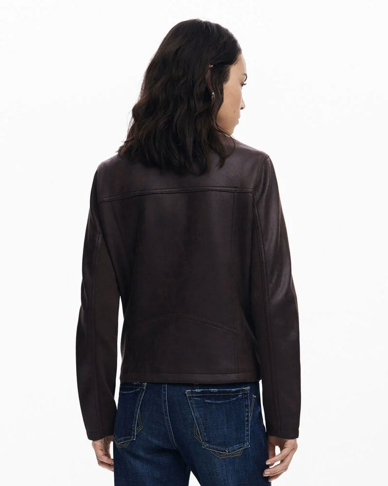 Desigual Giacca Effetto Pelle Combinata da Donna Colore Marrone