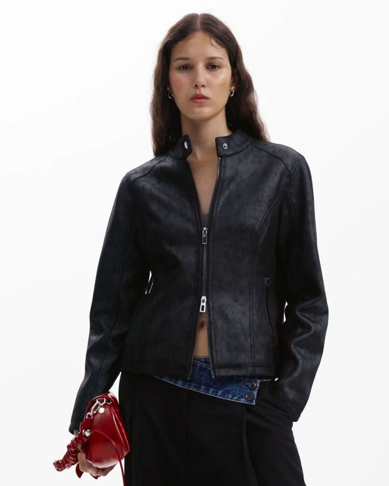 Desigual Giacca Effetto Pelle Combinata da Donna Colore Nero