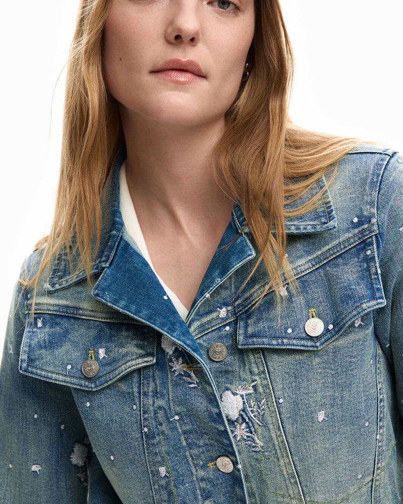 Desigual Giacca Trucker Ricamata in Denim