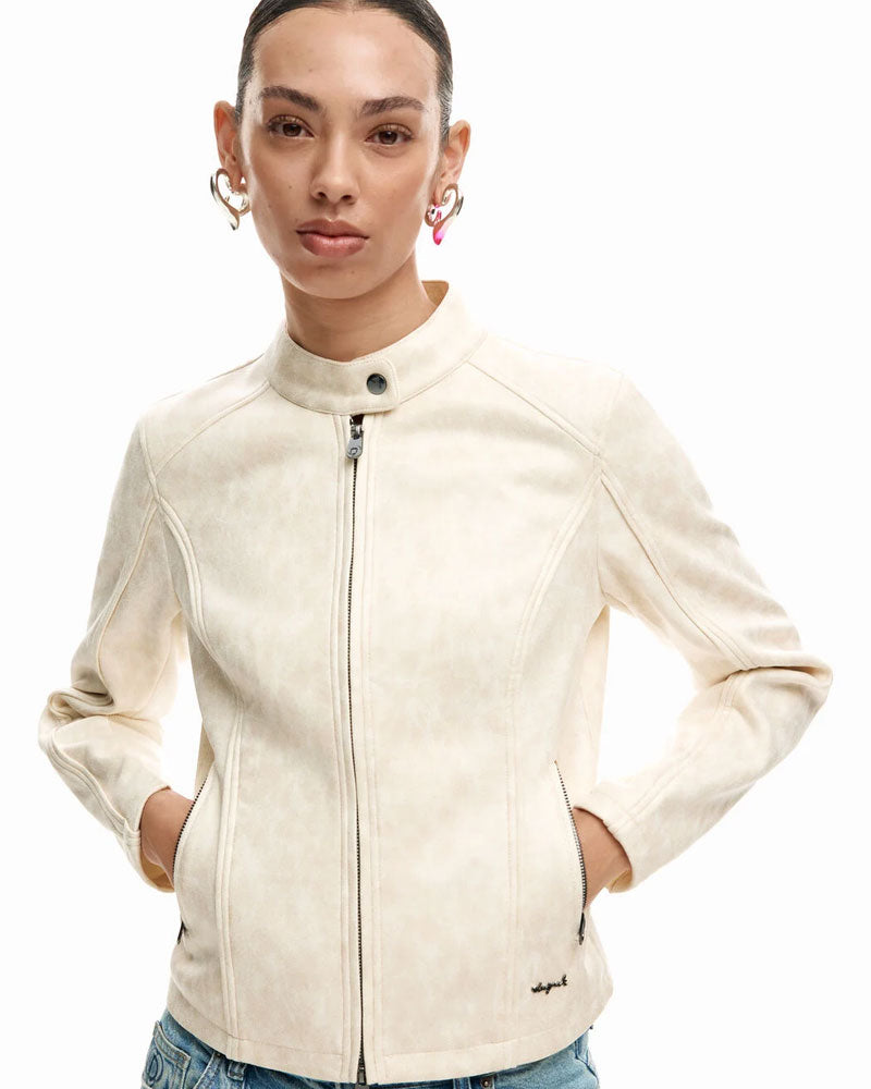 Desigual Giacca con Collo alla Coreana Colore Bianco