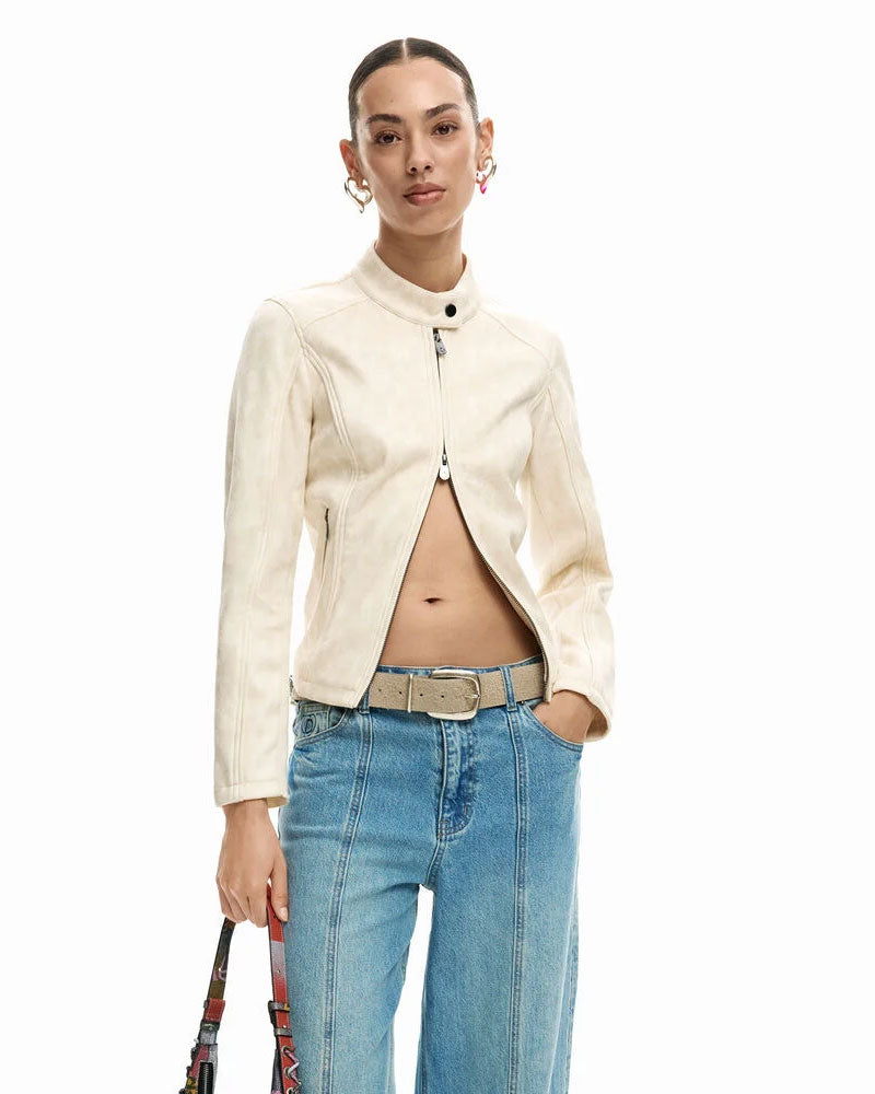 Desigual Giacca con Collo alla Coreana Colore Bianco