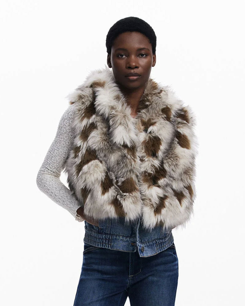 Desigual Gilet di Jeans con Pelliccia da Donna