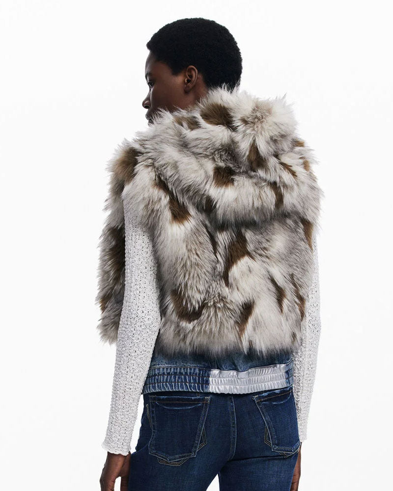 Desigual Gilet di Jeans con Pelliccia da Donna