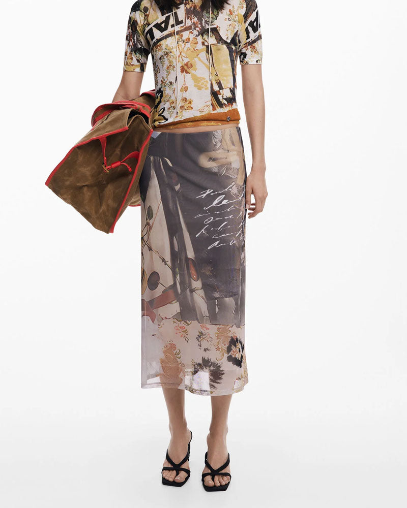 Desigual Gonna in Tulle Collage da Donna Colore Beige