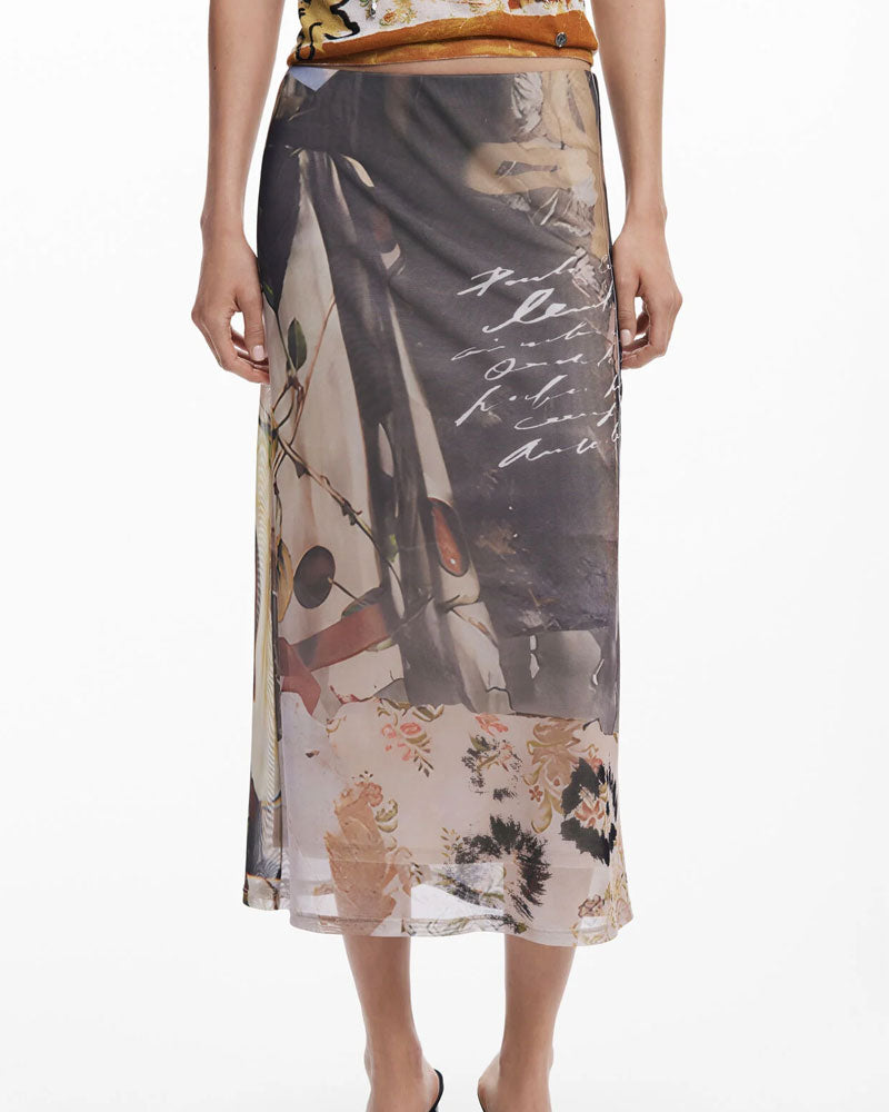 Desigual Gonna in Tulle Collage da Donna Colore Beige