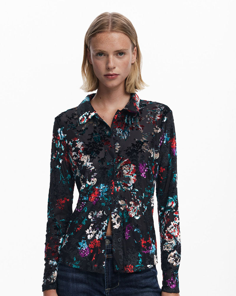 Desigual Maglietta Abbottonata con Texture da Donna