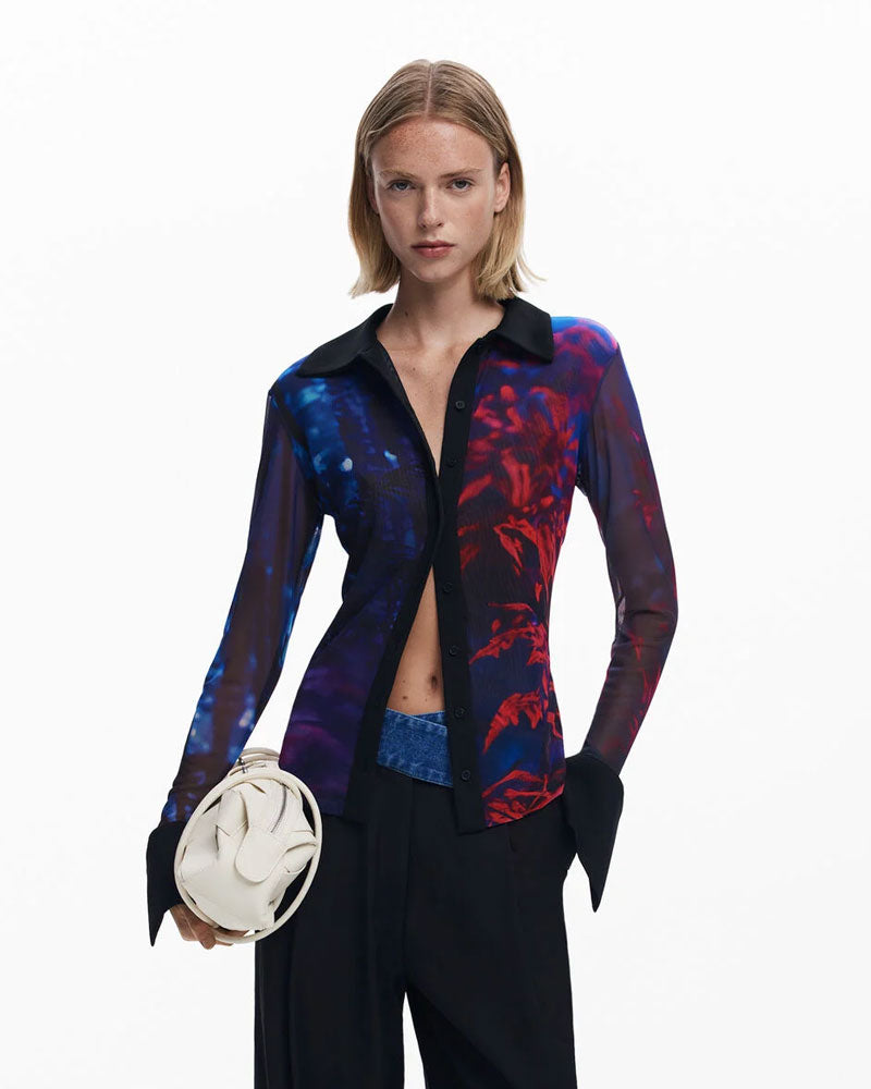 Desigual Maglietta Abbottonata in Chiffon