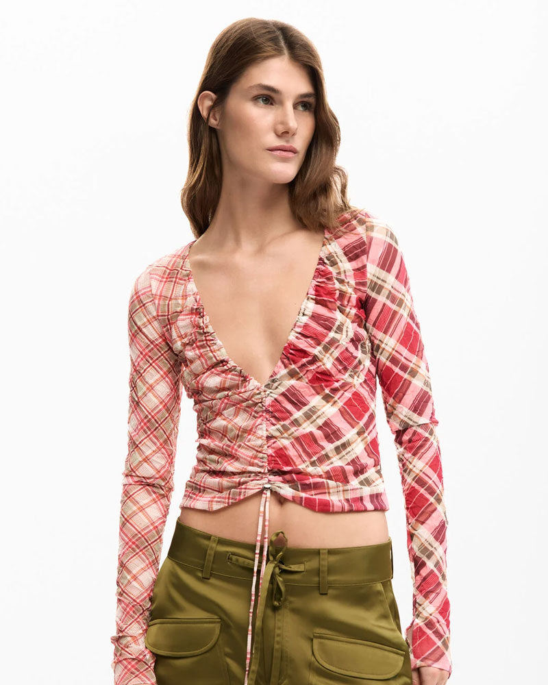 Desigual Maglietta Arricciata Scollo Colore Rosa