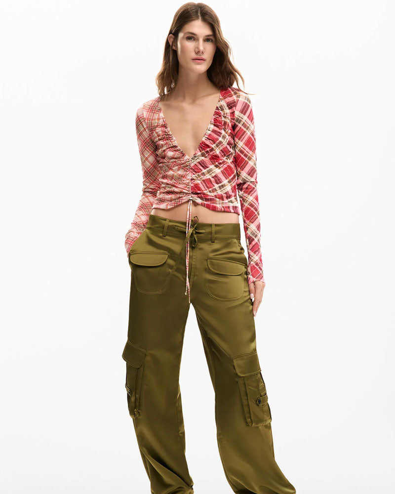 Desigual Maglietta Arricciata Scollo Colore Rosa