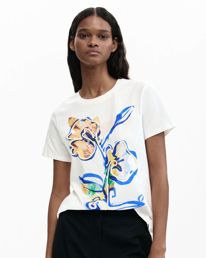 Desigual Maglietta Giardino Fiori Colore Bianco