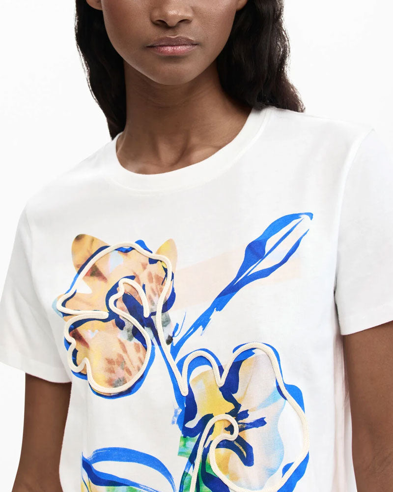 Desigual Maglietta Giardino Fiori Colore Bianco