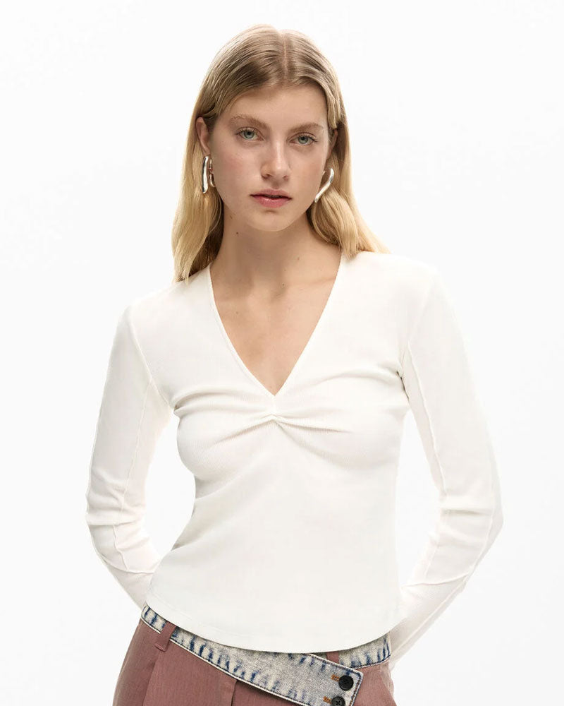 Desigual Maglietta Nodo a Costine Colore Bianco