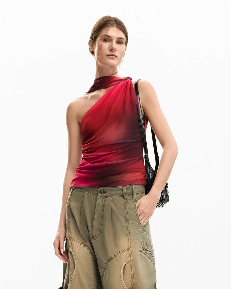 Desigual Maglietta Scollo Annodato Colore Fucsia