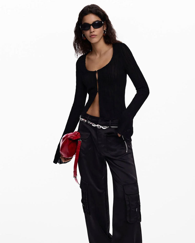 Desigual Maglietta con Bottoni Automatici e Laccetto Colore Nero