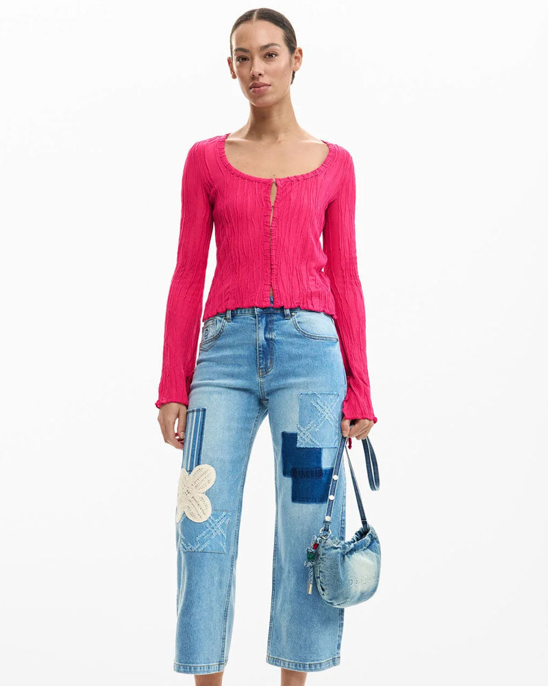 Desigual Maglietta con Bottoni Automatici e Laccetto Colore Rosa