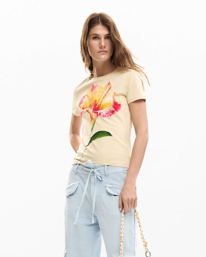 Desigual Maglietta con Ibisco Colore Beige