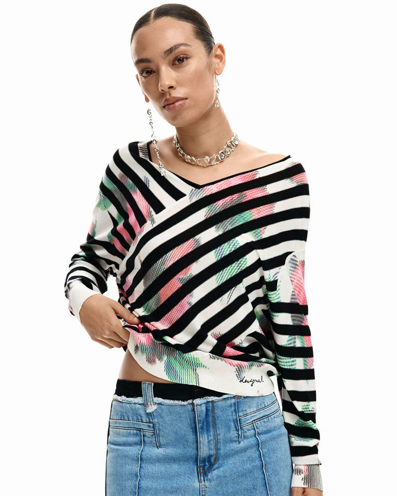 Desigual Maglione Leggero Incrociato Colore Bianco