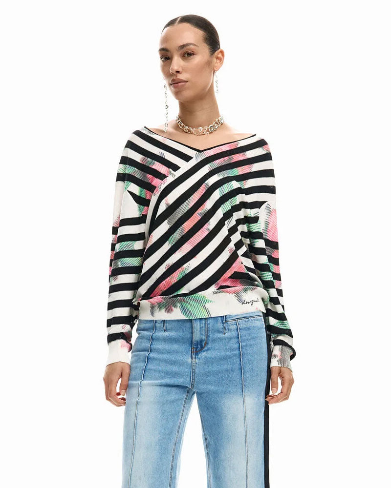 Desigual Maglione Leggero Incrociato Colore Bianco