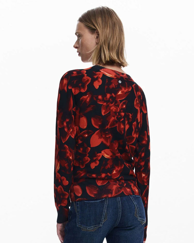 Desigual Maglione Leggero a Fiori da Donna Colore Rosso