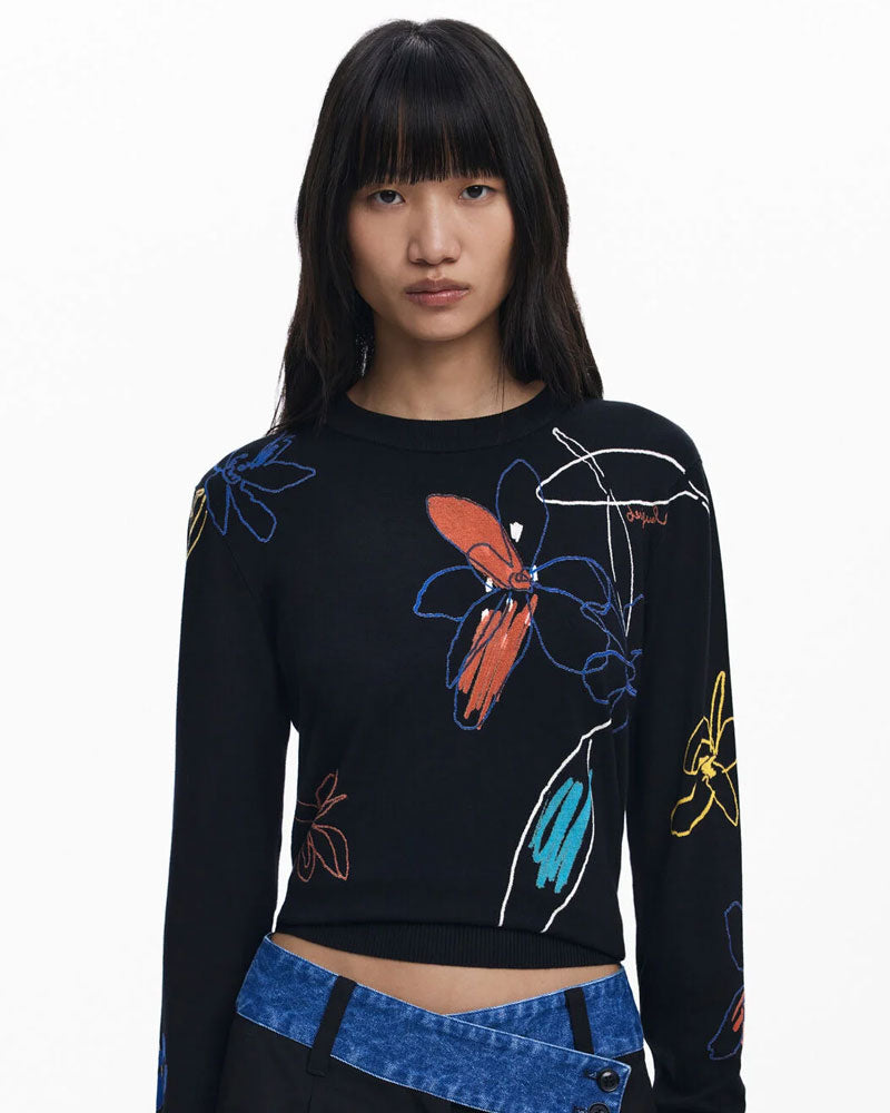 Desigual Maglione Leggero con Tratti Floreali da Donna