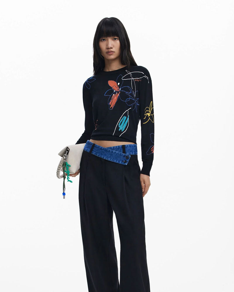 Desigual Maglione Leggero con Tratti Floreali da Donna