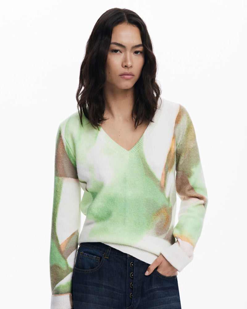 Desigual Maglione Morbido con Scollo a V Colore Verde