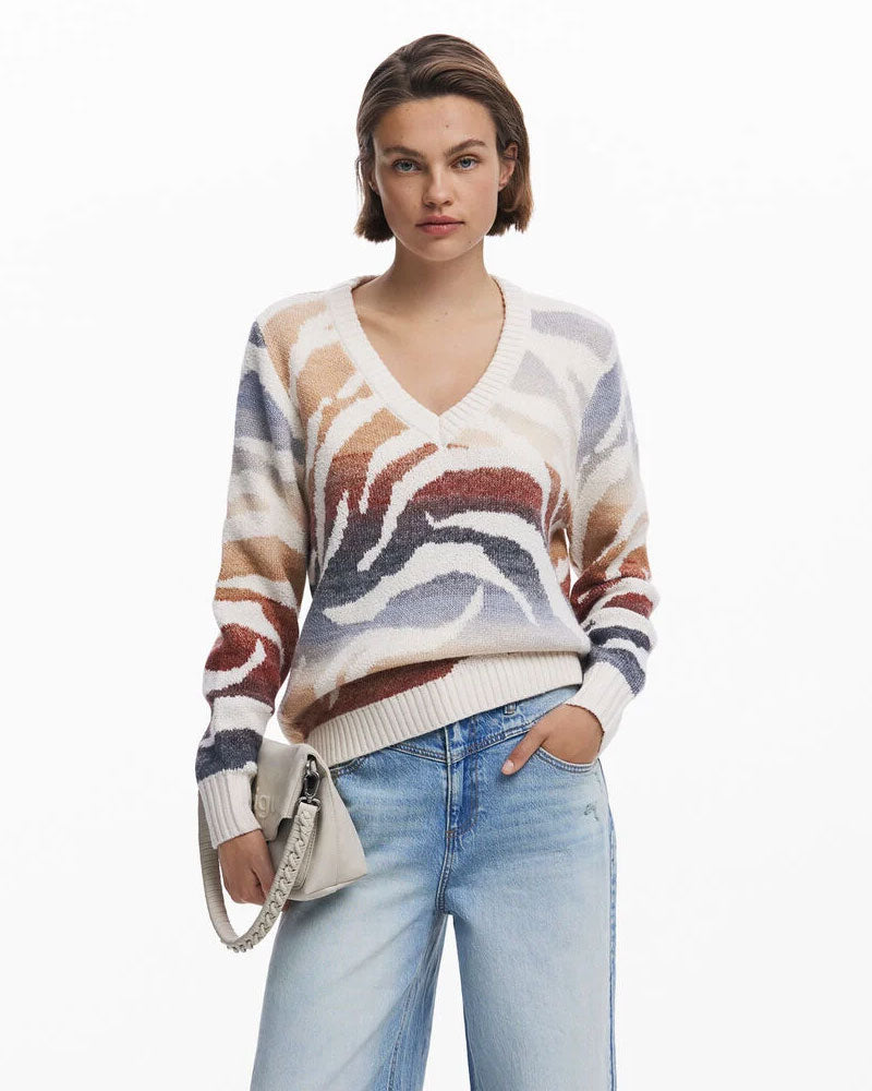 Desigual Maglione Scollo a V Stampa Zebra da Donna 2