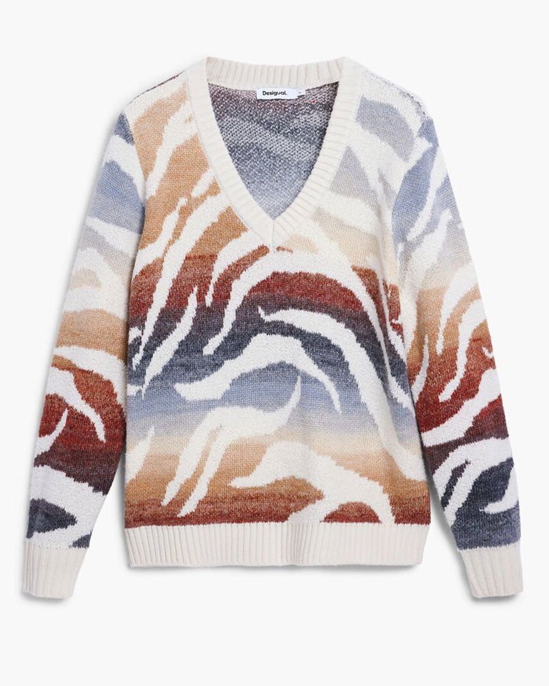Desigual Maglione Scollo a V Stampa Zebra da Donna 6