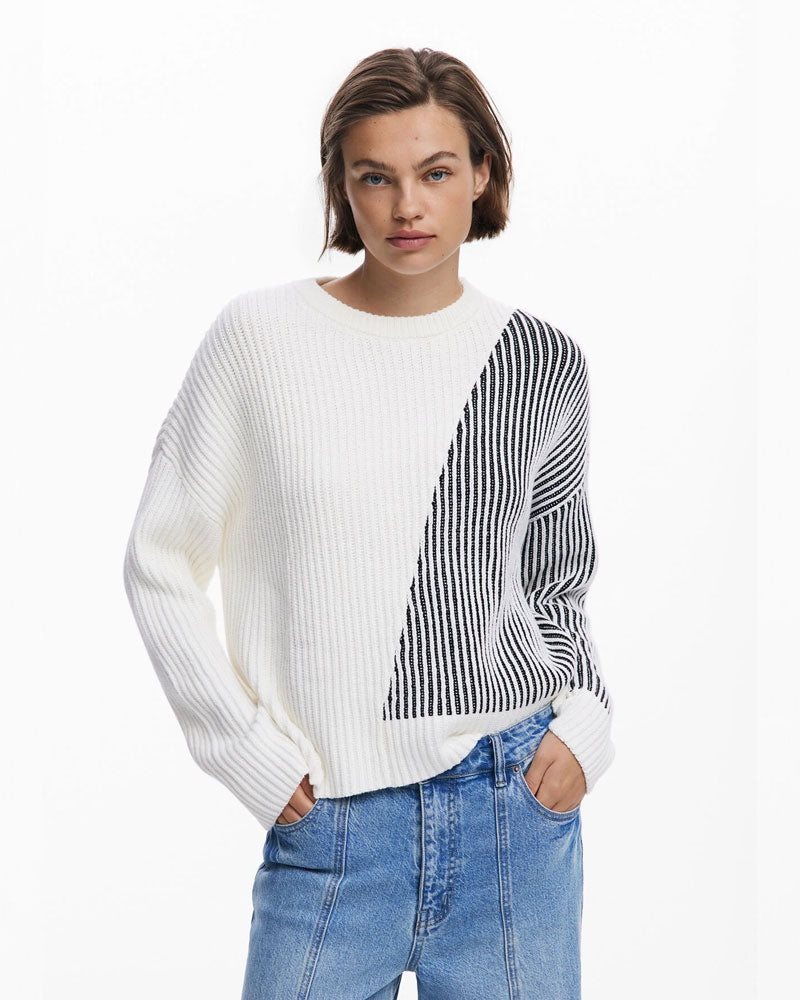 Desigual Maglione a Collo Alto Combinato da Donna Colore Bianco