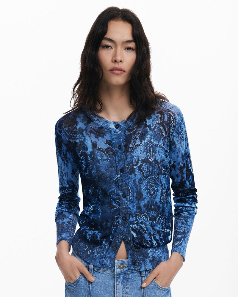 Desigual Maglione con Bottoni Brillante Colore Blu