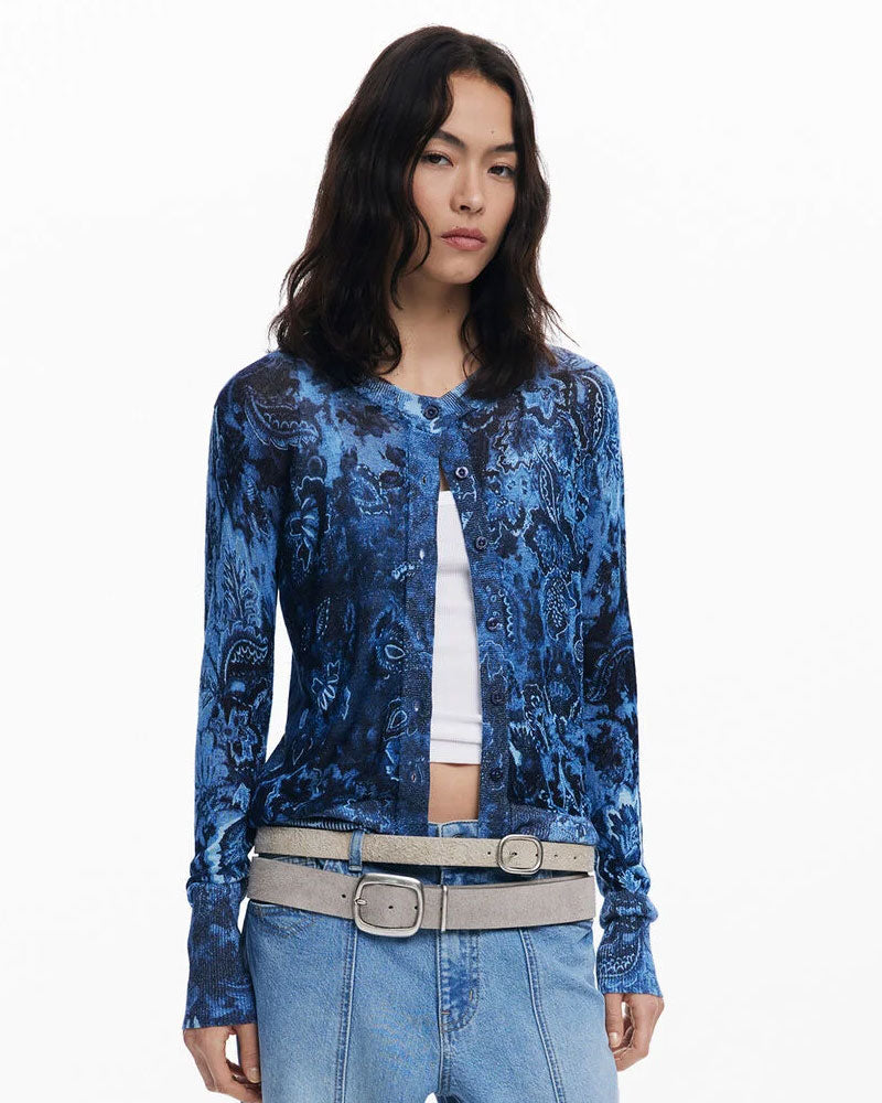Desigual Maglione con Bottoni Brillante Colore Blu