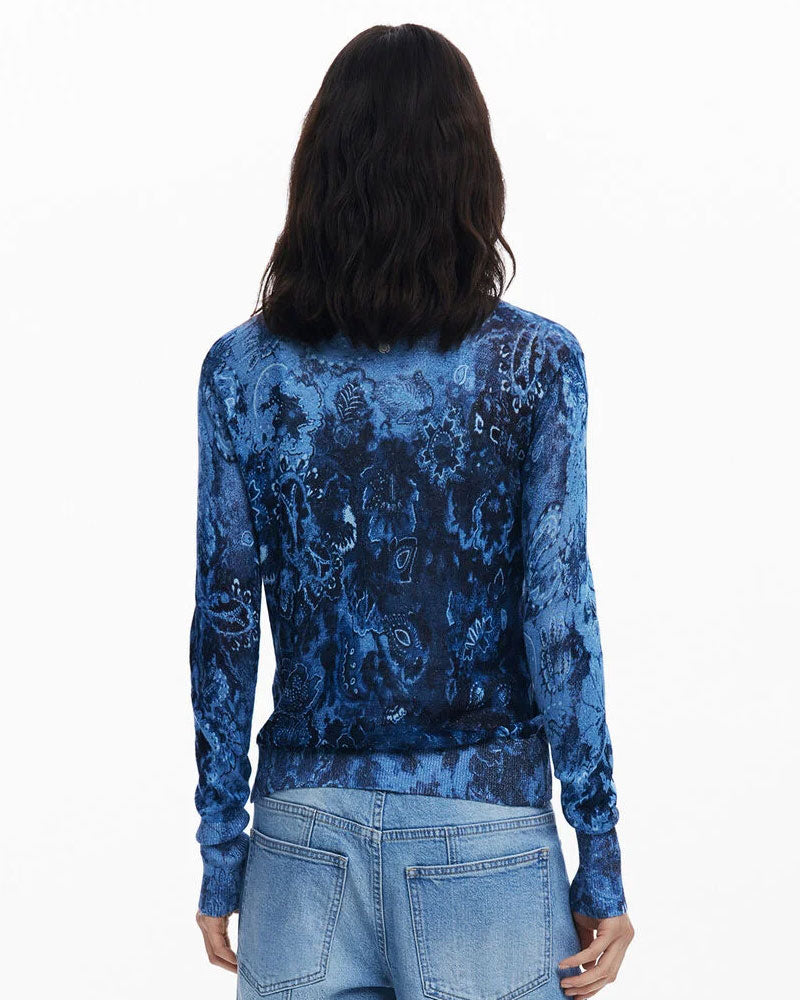 Desigual Maglione con Bottoni Brillante Colore Blu