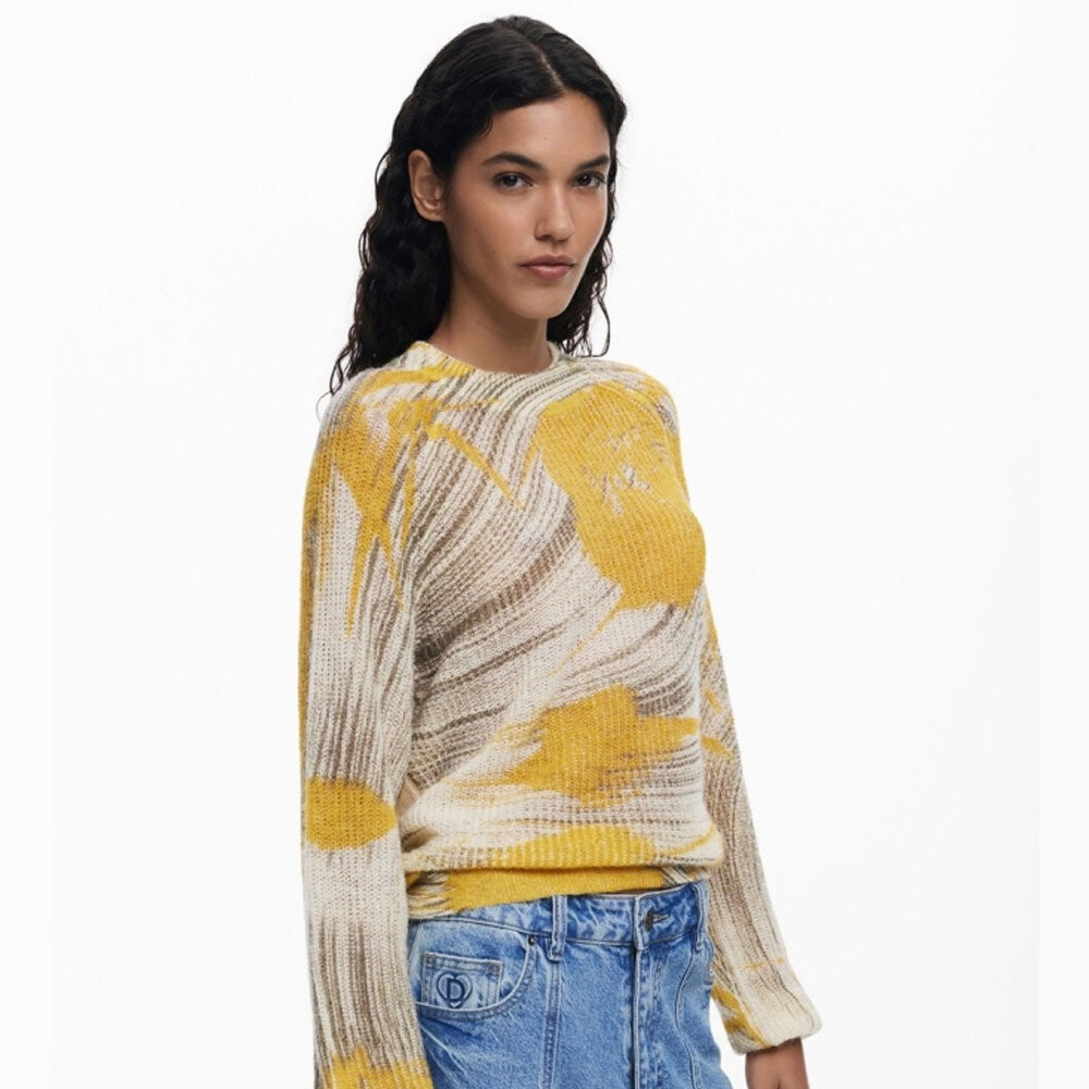 Desigual Maglione con Stampa Arty Girocollo da Donna Colore Giallo 2