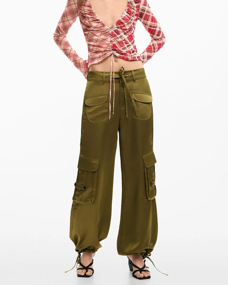 Desigual Pantalone Cargo Satinato Colore Verde