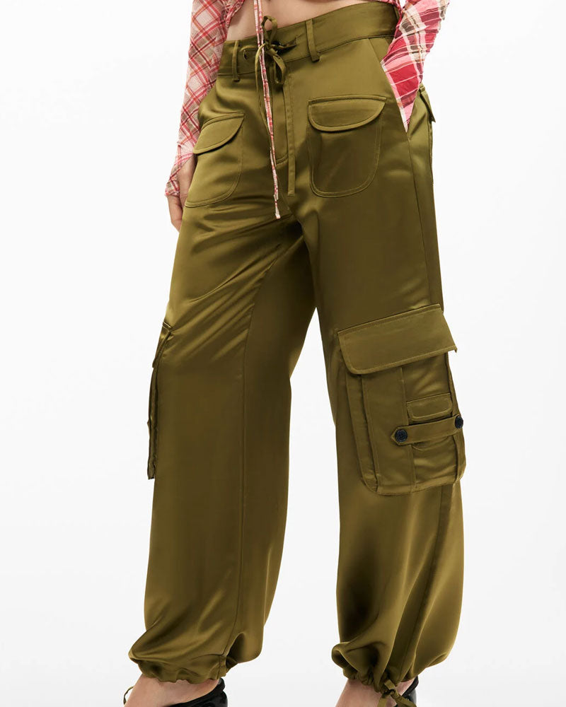 Desigual Pantalone Cargo Satinato Colore Verde