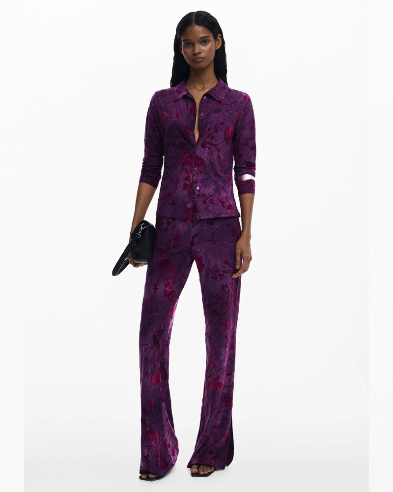 Desigual Pantaloni Fluidi a Zampa con Texture da Donna Colore Viola