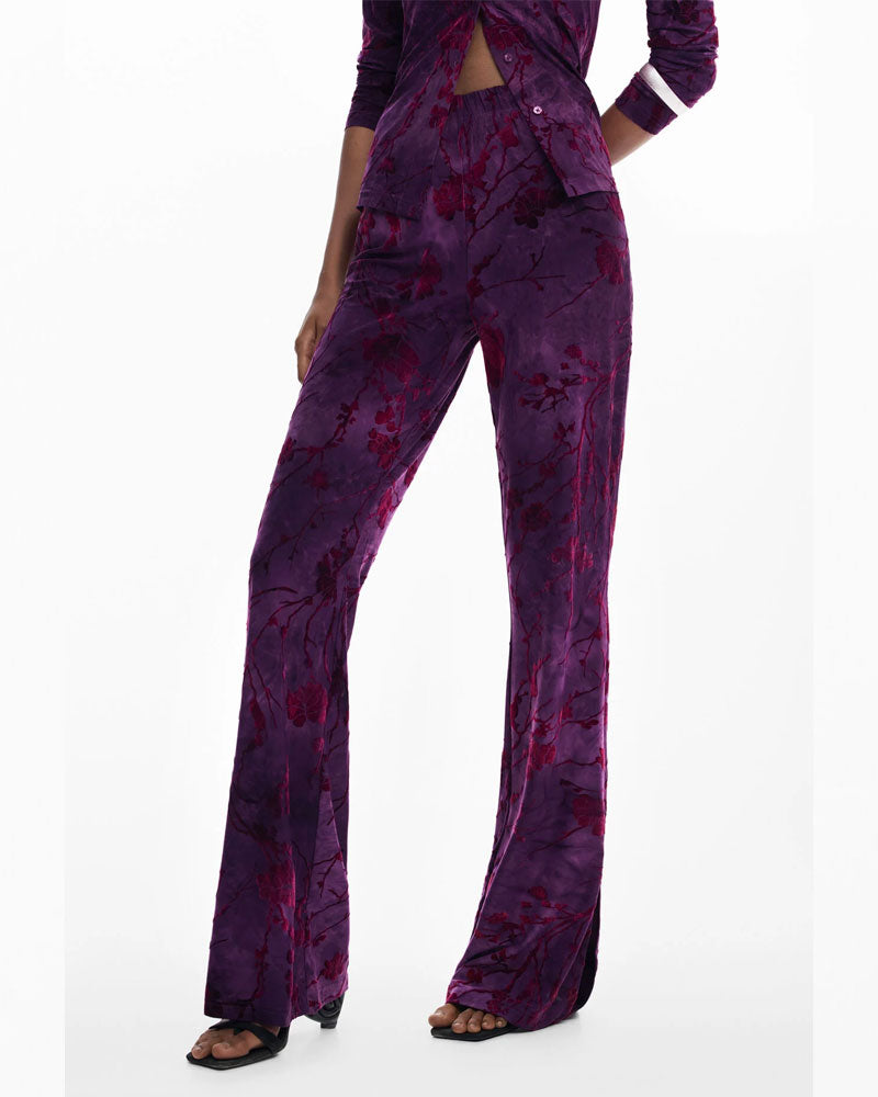 Desigual Pantaloni Fluidi a Zampa con Texture da Donna Colore Viola