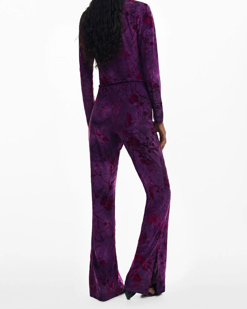 Desigual Pantaloni Fluidi a Zampa con Texture da Donna Colore Viola