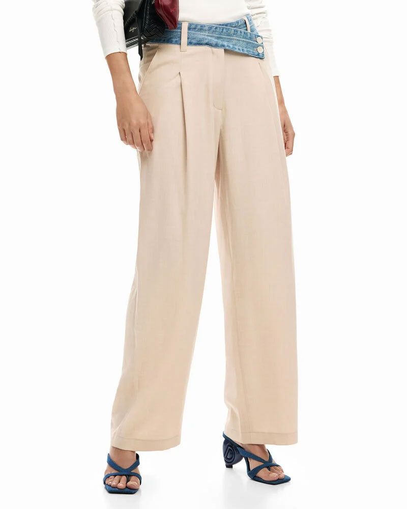 Desigual Pantaloni Lunghi Ibridi Colore Panna
