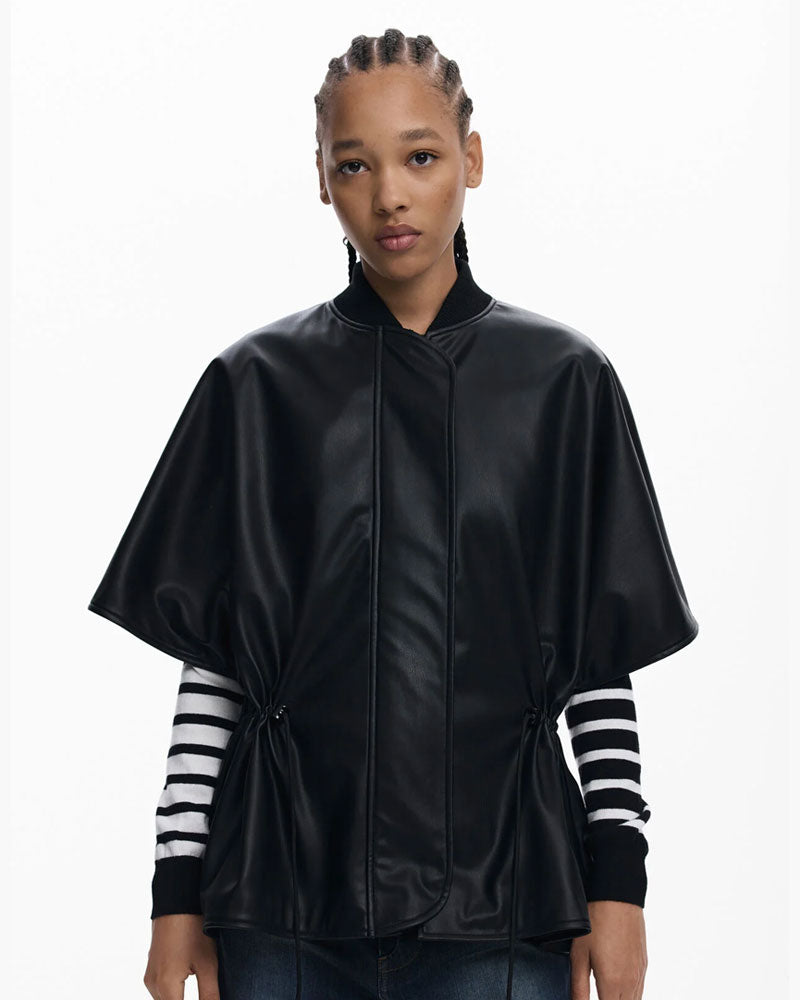 Desigual Poncho Effetto Pelle a Rilievi da Donna Colore Nero