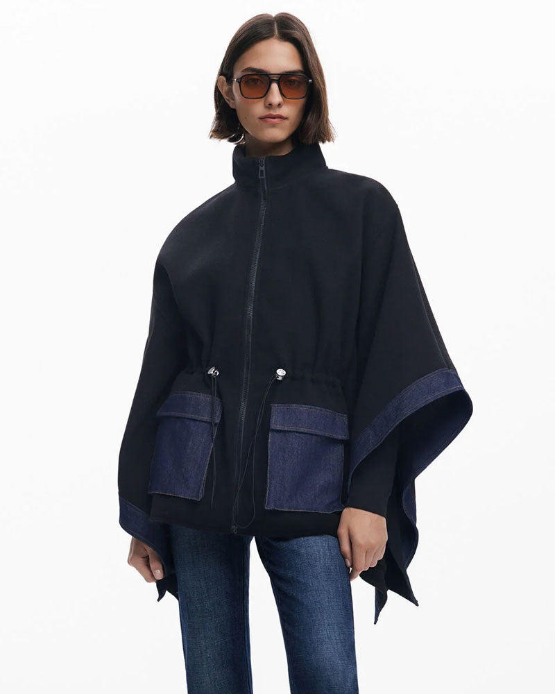 Desigual Poncho in Denim Combinato da Donna